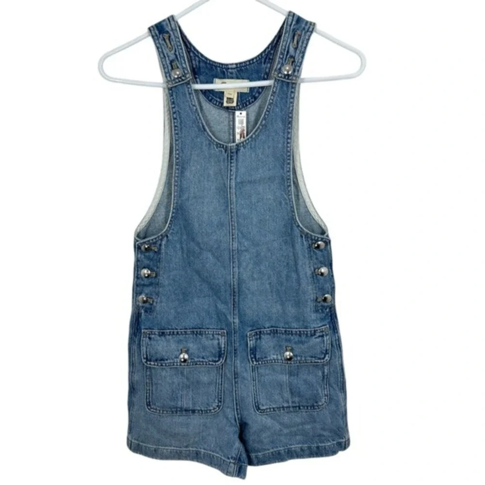 Madewell Scoopneck Denim Shortalls Chambray‎ Blue XXS Button Front Patch Pockets - Picture 3 of 14
